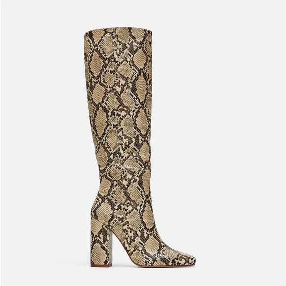 Zara high knee heeled snake boots - Picture 2 of 3